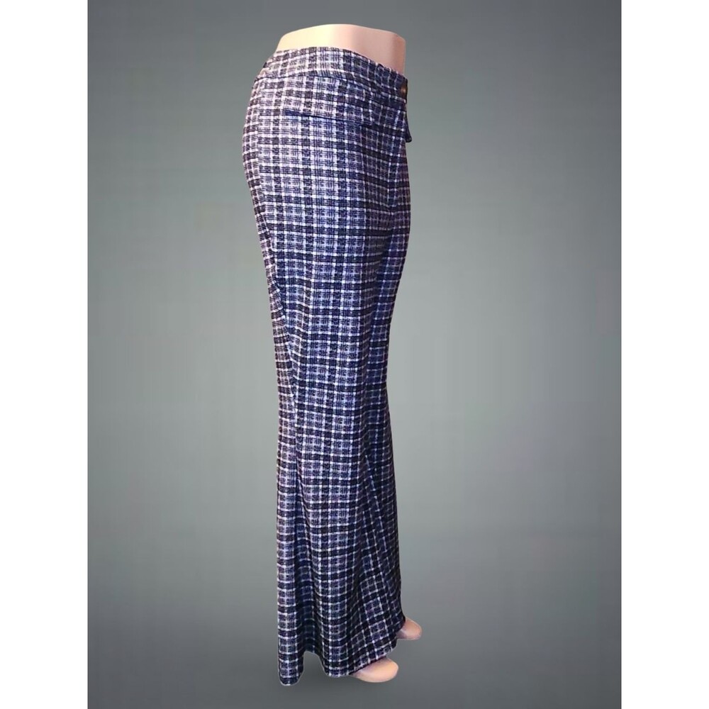 Grey Blue Black White Plaid Flared Pants 4X no stretch Mod Punk Alternative 80s